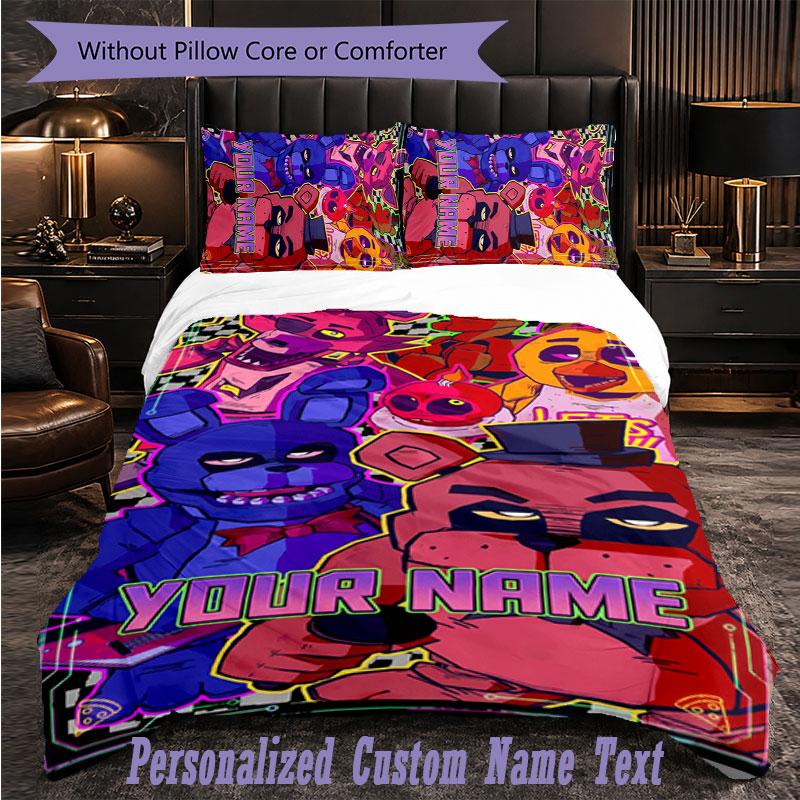 Personalized 3Pcs Bedding SetFive Nights At Freddy’s Custom Text Duvet Cover Pillowcase Set Bedroom Gift
