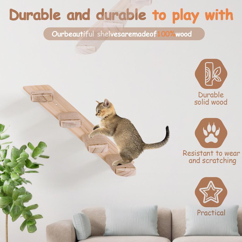 Cat Wall Shelves Wall Mounted Cat Climbing Ladder Four Step Cat Climbing Frame for Cats Perch Shelves
