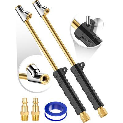 2 Pack 12" Extended Reach Dual Head Air Chuck, 2-Way Connection 1/4" FNPT Straight Foot Lock On Tire Inflate Chuck, Tire Chuck W/Quick Plug, Air