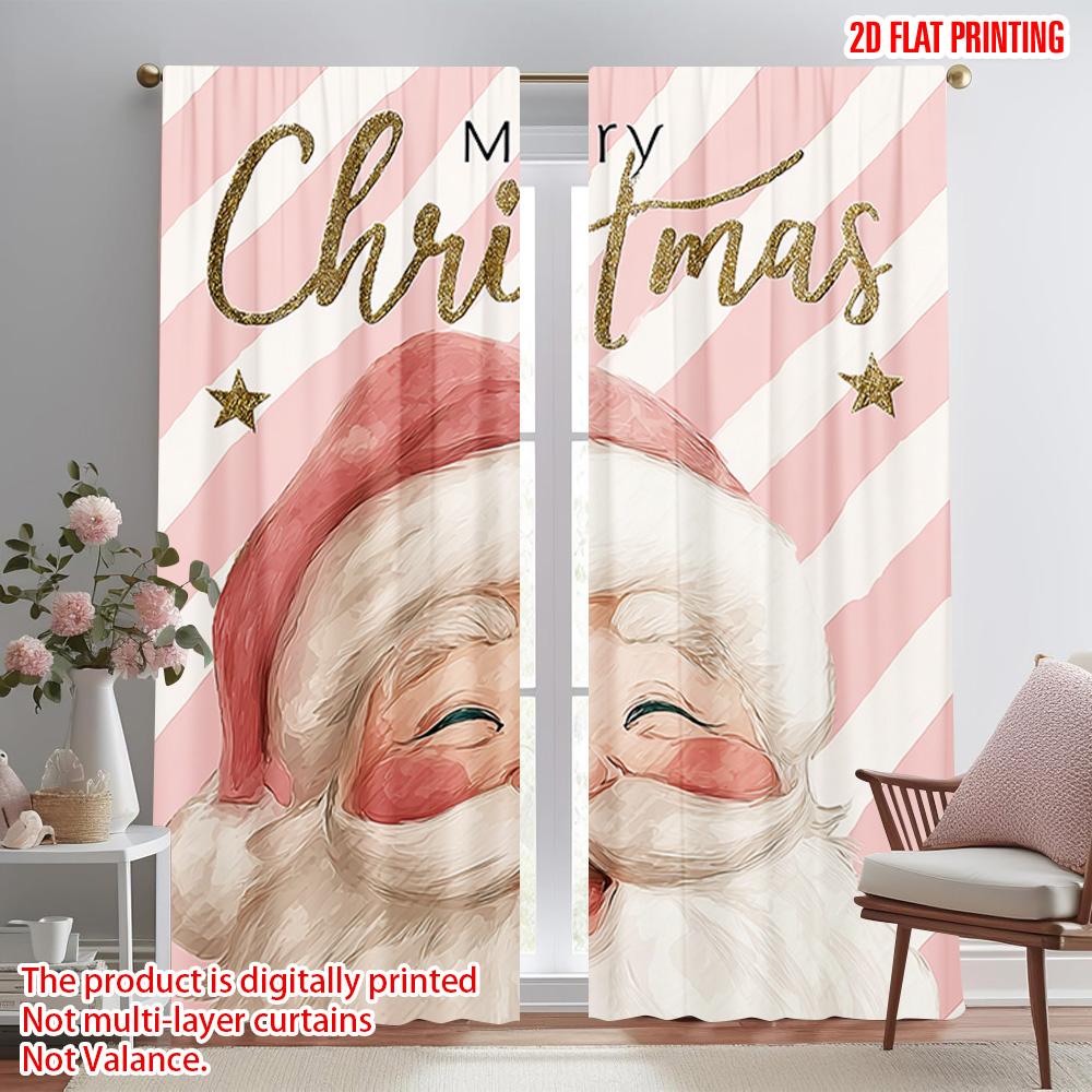 

2pc 2D plane printing Curtain Popular Santa Claus_ Merry Durable 100% Polyester Fabric (without rod) Room Decor for Various 100*130 HOOK 1pcs