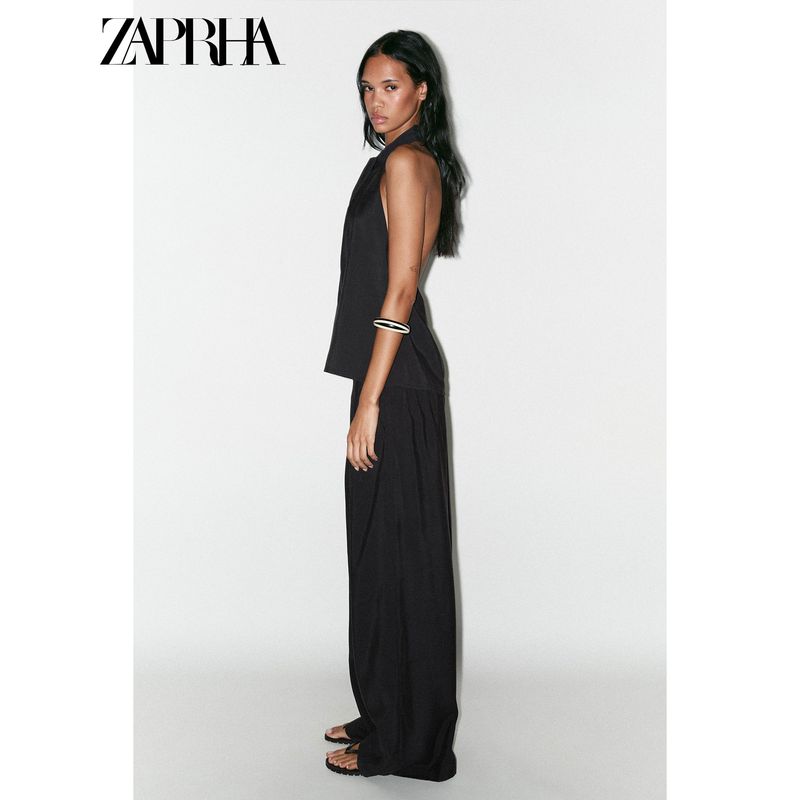 Zaprha 2025 Summer New American vintage Pleated Design Drape Mid Waist Wide Leg Casual Pants 8338405