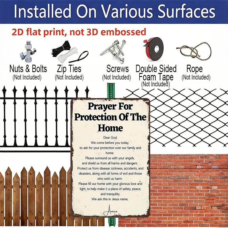 2D Flat Heavy-Duty 8x12" Religious Protection Prayer Metal Wall Decor - Distressed Chic Christian Faith Metal Sign with Blessing, Aluminium Sign for