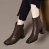 2025 winter new versatile soft leather short boots women's thick heel square head anti-kick Ankola red new Chinese Martin boots
