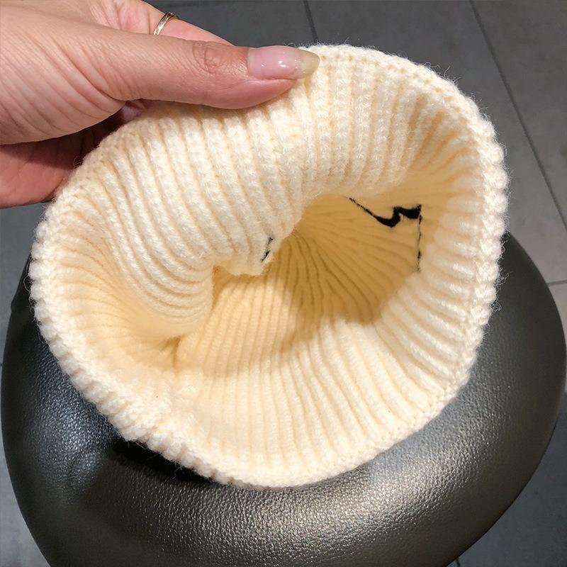 Hat Female Winter Bear Embroidered Wool Hat Cute Thermal Hat Ear Protector Cold Hat Deer Fleece Standard Knitted Hat