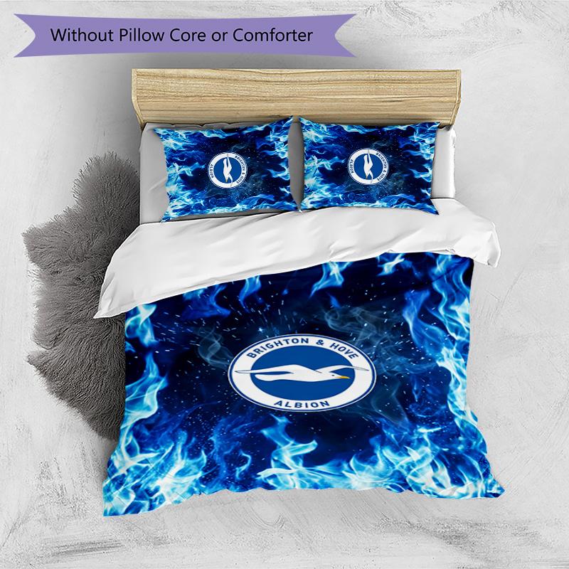 Brighton & Hove Albion Football Printed 3 Pieces Bedding Set, Comfortable Skin Friendly Bedroom Duvet Cover Set