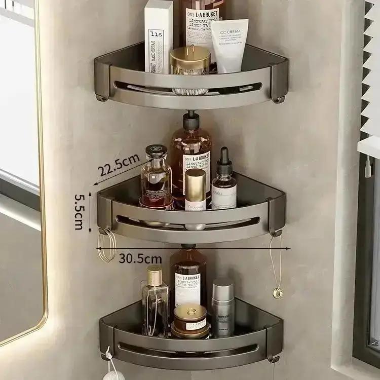 Bathroom Kitchen Shower Corner Shelf No Drilling Wall Mounted Adhesive Storage Rack Closet Organizer Wall Home Shelf Shelves