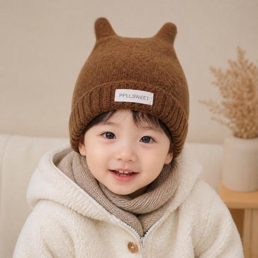 Warm Toddler Knitted Beanie Antenna Detail Pull-On Hat Durable Baby Knit Cap Boys Girls