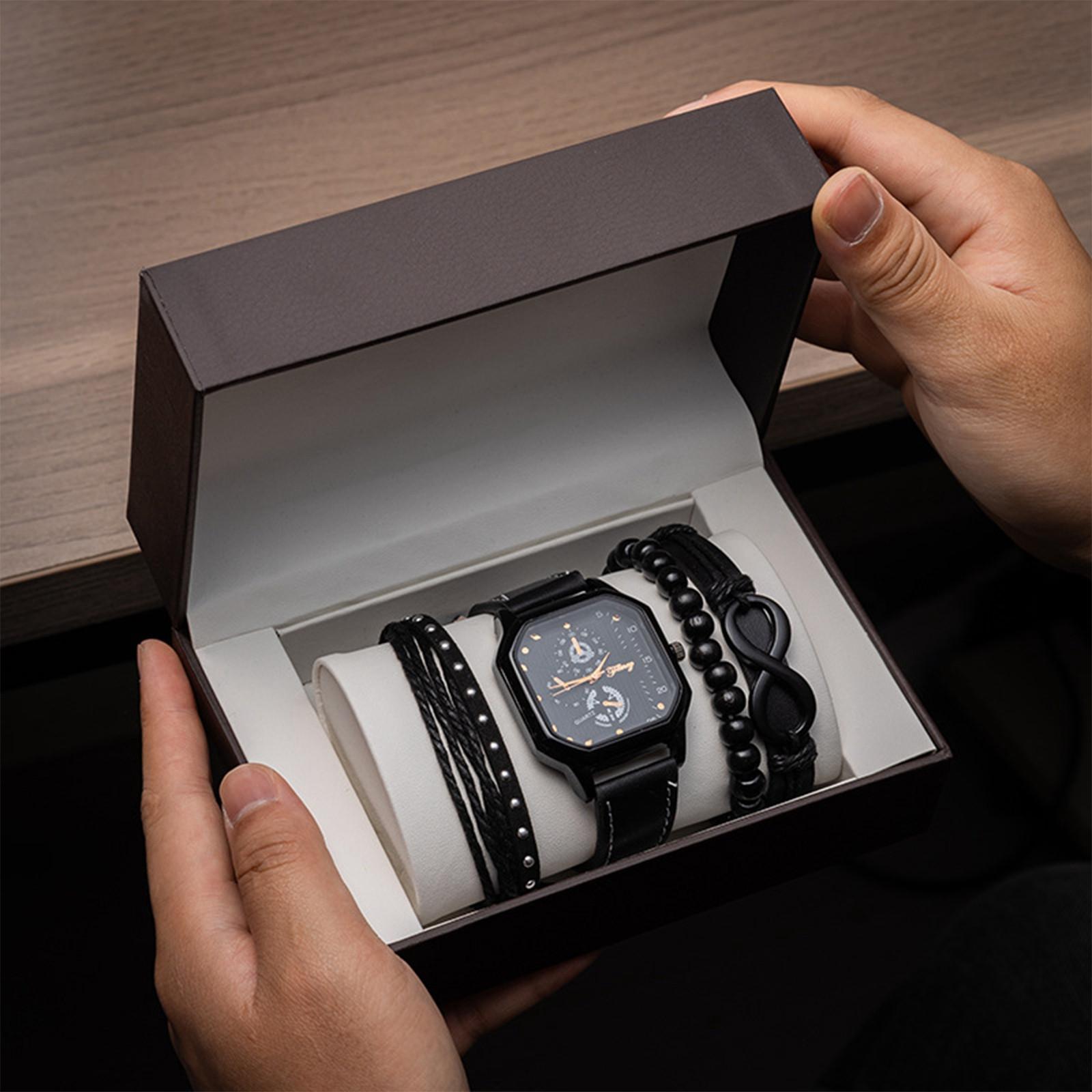 Men s Watch Set Father s Day Gift Box Quartz Watch Men s Watch Bracelet Souvenir Business Gift For Daddy, Husband And Grandfather One Size