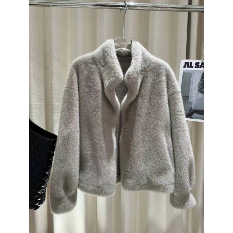 Autumn and winter new imitation velvet fur stand-up collar short top women's cotton fur coat thickened