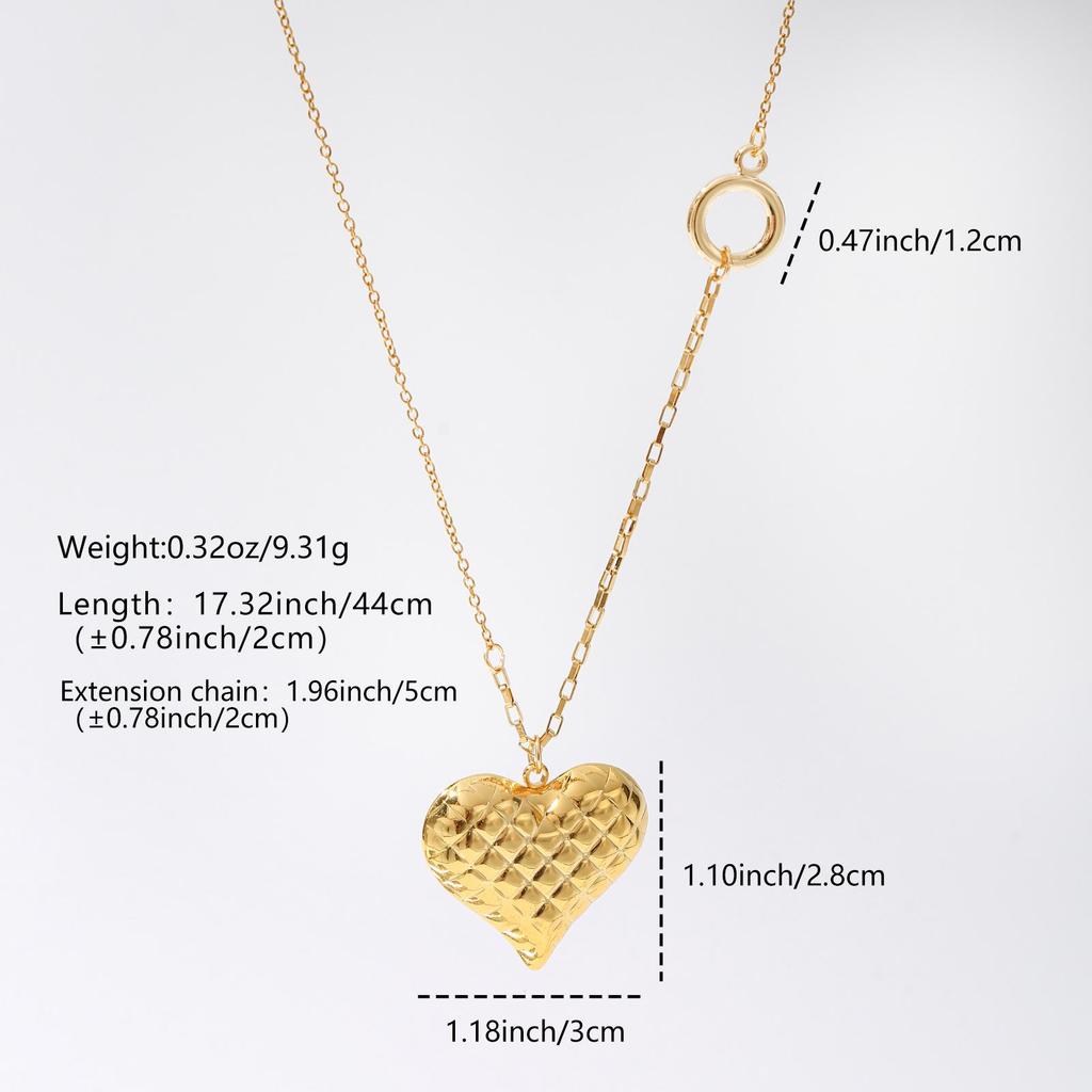 Plaid 3D Heart Asymmetrical Gold Necklace - Women's Collarbone Chain