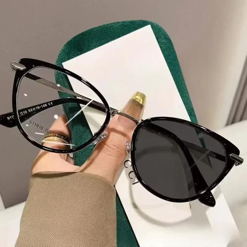 Intelligent Photochromic Lens Design Anti-UV Sunglasses Women Men Luxurious Color Changing Cat Eye Frame Finished Prescription Minus Eyeglasses