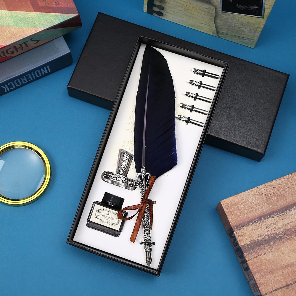 Vintage British Feather Pen Gift Box Mechanical Steampunk Dip Pen Student Graduation Gift