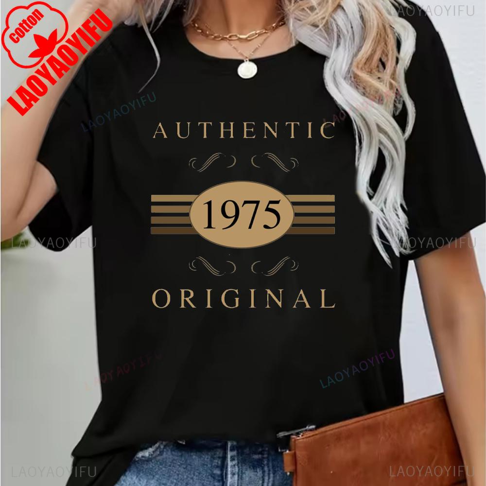 Vintage 1975 Funny 50Th Birthday Gifts 50 Years Old Retro Print T-Shirt Short Sleeve Crew Neck Casual Top for Summer & Spring