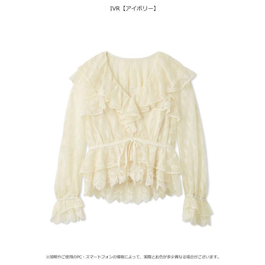 LILY BROWN Tops 26 Spring/Summer Ruffle Lace Ribbon Tops Long Sleeve Mid Length Blouse Tulle Floral Pattern Embroidery lwfb261120
