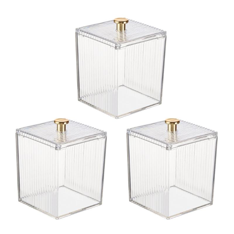 Clear Cotton Swab Holder With Dustproof Lid For Bathroom Vanity Countertop Storage Organizers Makeup Tool Organizers