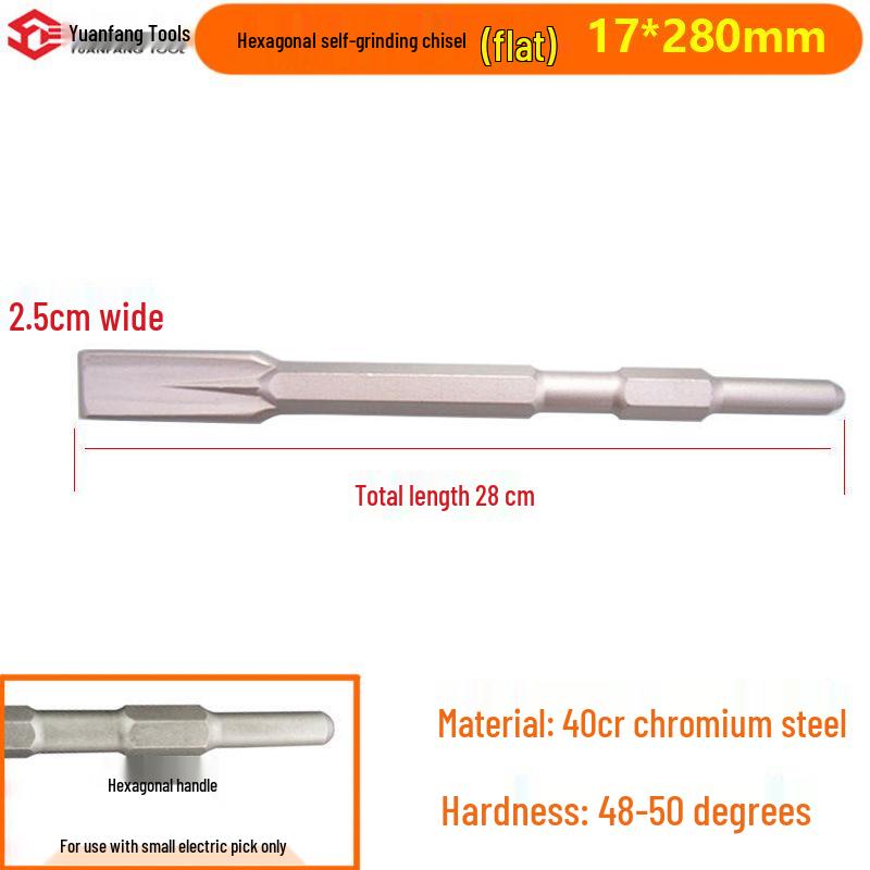 Electric Hammer Drill Set: Square/Round Shank with Pointed, Flat, U-shaped Chisels, Pick Head, Shovel, and Slotting Through-wall Drill.