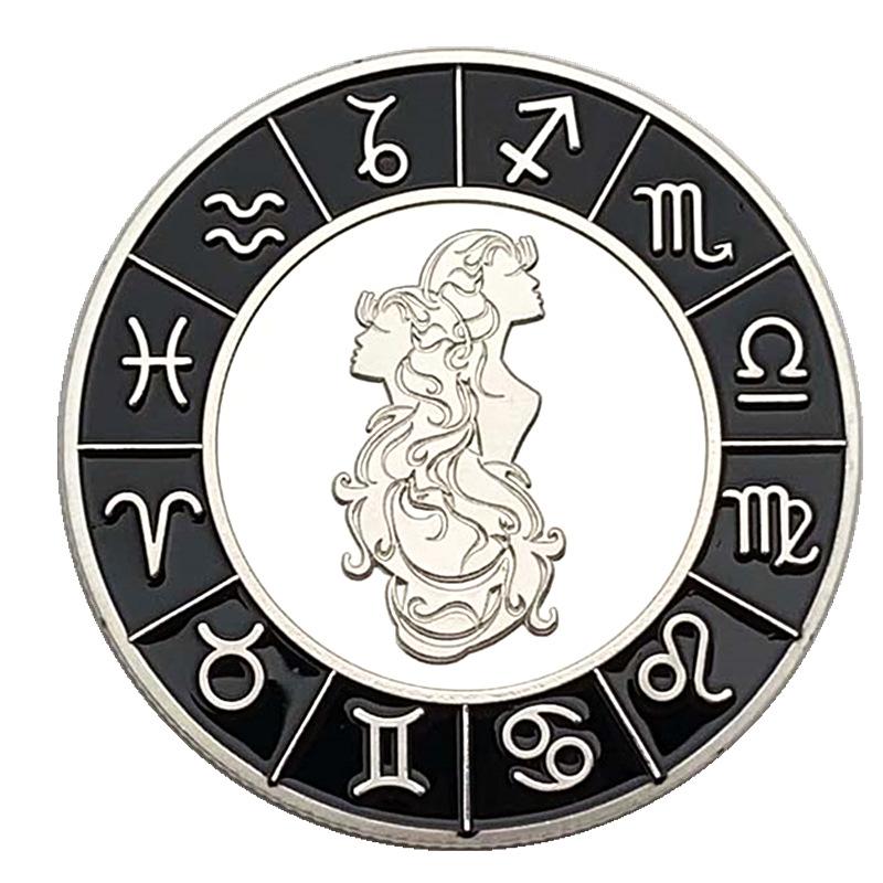 European and American Zodiac Signs, Diamond Encrusted Coins, Silver Plated, Pisces Commemorative Coins, Collectibles, Tarot Love Coins, Coins