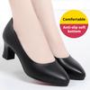 Pantofi de munca Negri Pantofi profesionali cu talpa moale Pantofi din piele Toc inalt Toc gros Pantofi singuri Pantofi dama Vara
