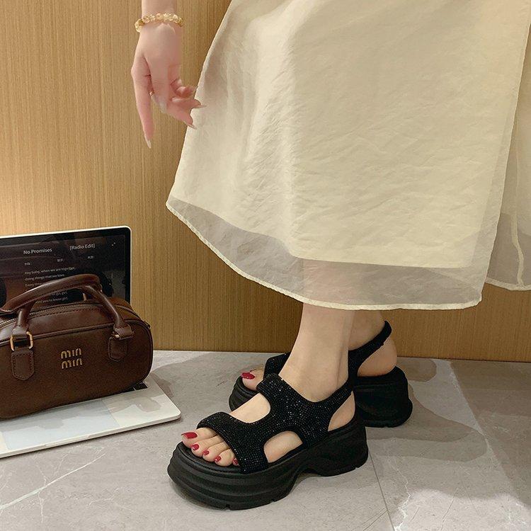 Platform-soled Roman sandals women's 2025 summer new versatile Korean version fashion full of rhinestones fairy style with skirt sandals women