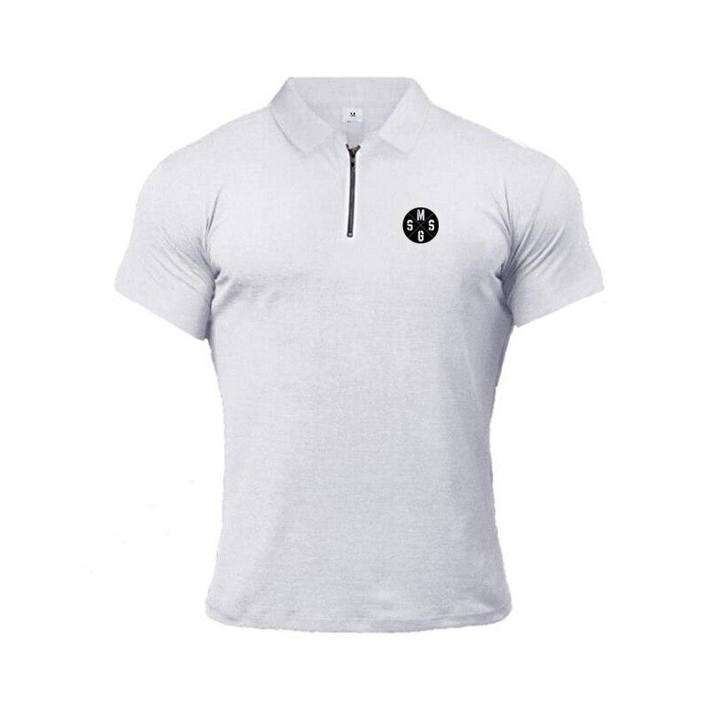 

Muscleguys England style Men Polo Shirt Zip Polo Tees Fashion Cotton Fitness Polo T-Shirt Brand Short Sleeve Gym Bodybuilding Clothing XXL білий