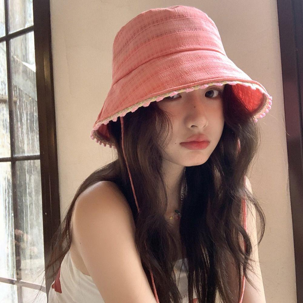 French Style Lace-up Sun Caps Big Brim Women's Sun Hat Elegant Summer Fisherman Hat  Outdoor