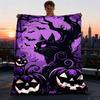 1pc Spooky Pumpkins Throw Blanket Polyester Fiber, Lightweight Flannel, Soft & Warm, All Season Use for Outdoor, Camping Digital Print