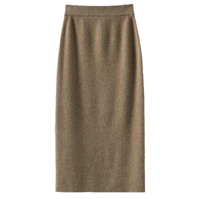 Wool Knit High-Waist Pencil Skirt for Women - Four-Way Stretch, Thickened, Slimming, Hip-Hugging Design for Autumn & Winter