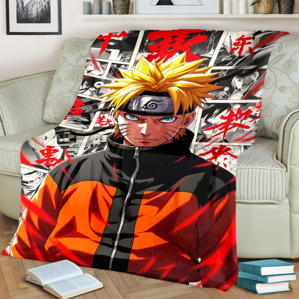 Anime-Naruto Print Blanket Warm Comfortable Flannel Blanket for Bedrooms, Sofas, Beds, Chairs, Picnics, Travel -LXR45