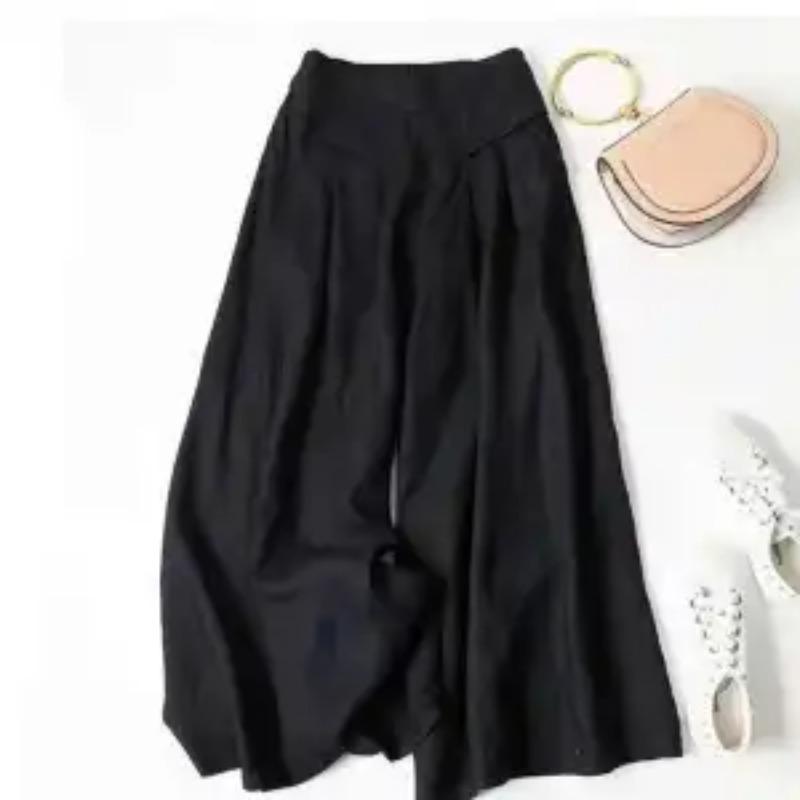 Retro Pendant Feel Loose Wide-leg Skirt Pants for Women in Summer Thin Pants Half Elastic High Waist Versatile Casual Pants