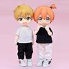 Niannyyhouse OB11 Size Obitsu Doll for 11cm Body Pants Set Plain Doll Clothes Overalls Doll Clothes T-shirt + 2-piece T-shirt 1/12BJD (black+white)