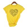 Cool Women T Shirt Heart Flowers Love Casual Shirts Yellow Blue Floral Heart Camisas Mujer Female