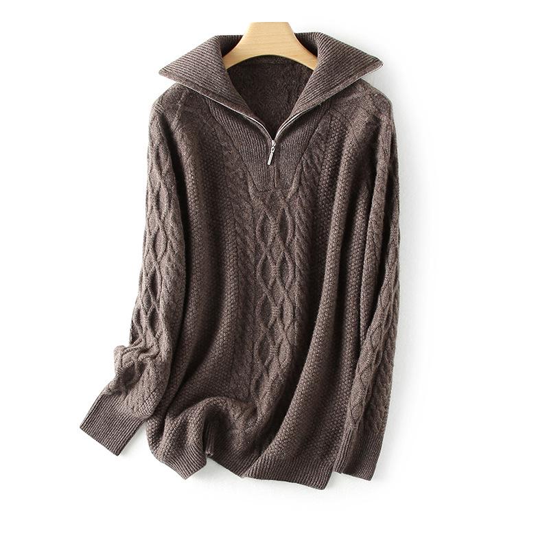 23 Autumn Winter Women's Thick Cashmere High Neck Zipper Sweater - Loose Knit Base Layer