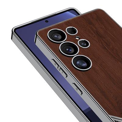 Samsung S25ultra Handyhülle Holzmaserung Galvanisierung Schlichtes Leder S24ultra Feine Loch Voll Inklusive Anti-Fallschutzhülle