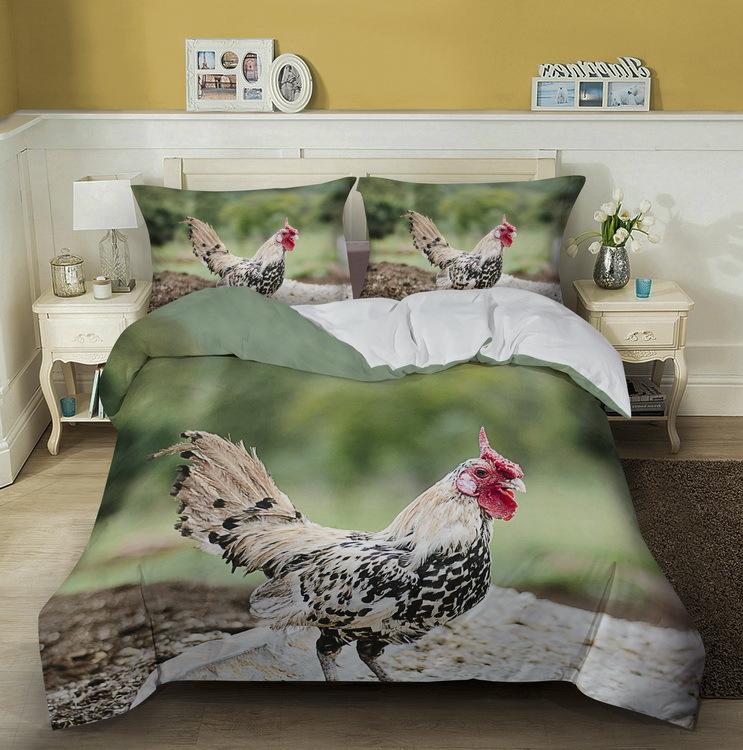 Chick Kids Duvet Cover Set King/Queen Size, Farm Animal Print Duvet Cover, Yellow Cute Chick Bedding Set In The Basket, Green