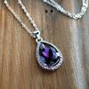 Teardrop Purple Stone Single Halo Pendant Dainty Thin Link Chain Women Elegant Neck Jewelry