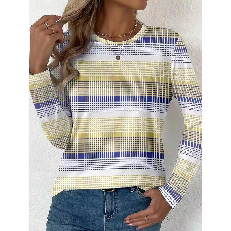 Women's T-shirts Casual Long Sleeve Tops Fashion Striped Graphics Tees Shirts Blouse O-neck Autumn Winter Streetwear Pullover