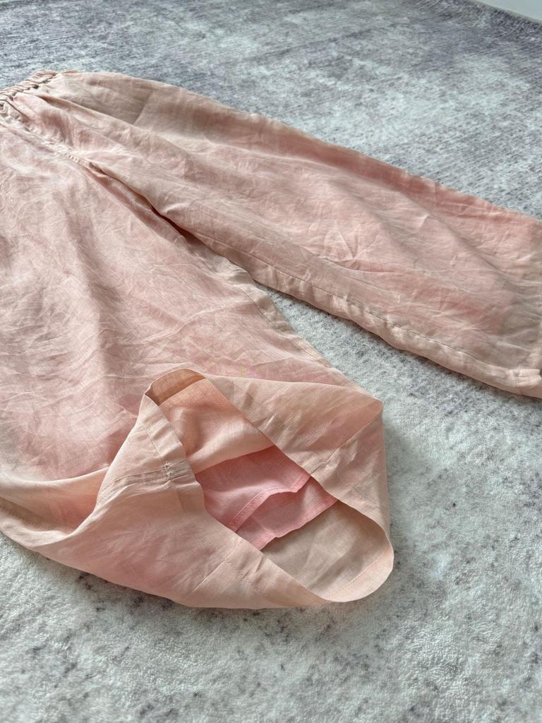 2024 Summer Arrival: Women's Shrimp Pink Tulle Linen Wide-Leg Long Pants