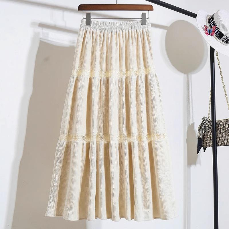 

Осенне-зимняя кружевная юбка в стиле ретро с красными вставками, длинная, бархатная, с высокой талией, тонкая юбка для женщин One Size абрикосовый