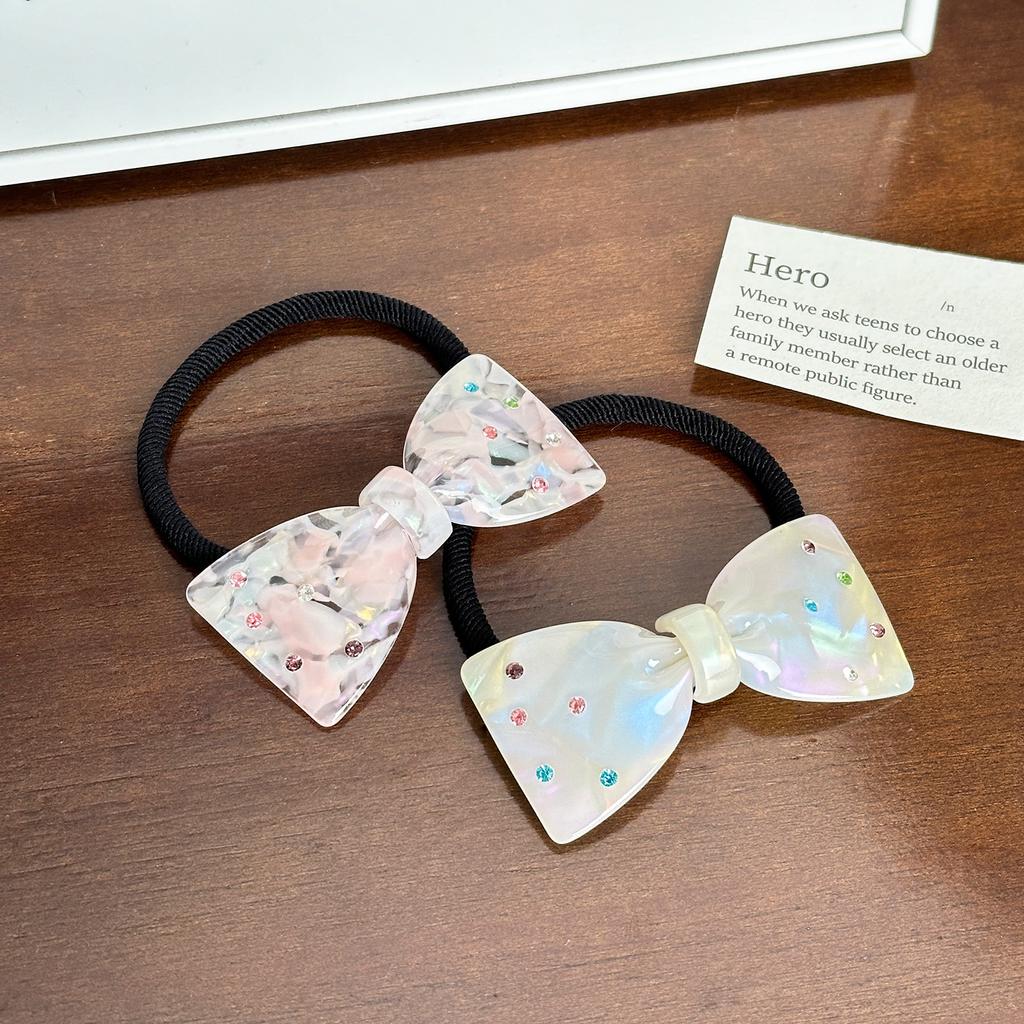 Fashion Cute 6.4cm Inlaid Colorful Rhinestones Bow Hair Band For Sweet Girls Acetate High Ponytail Hair Rope Hair Accessories