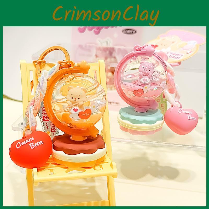 Pink And Adorable Orange Acrylic Cream Bear Globe Keychain Cute Cartoon Accessory