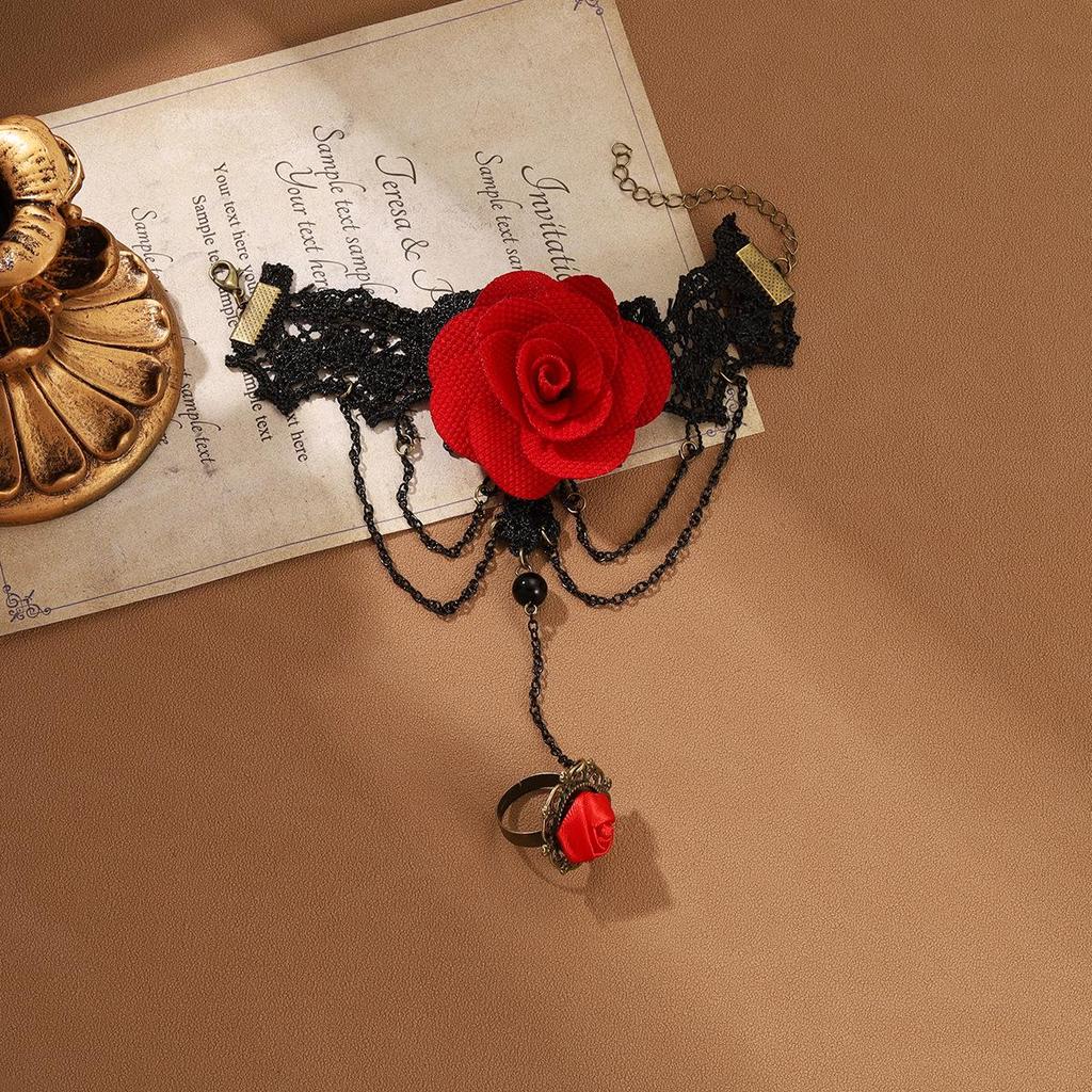 "Vintage gotický náramek s krajkovým prstem Lolita Rose"
