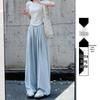 Blue Ice Silk Women's Wide-Leg Pants - Summer 2025 Collection, Thin, Loose, Casual, Textured Design