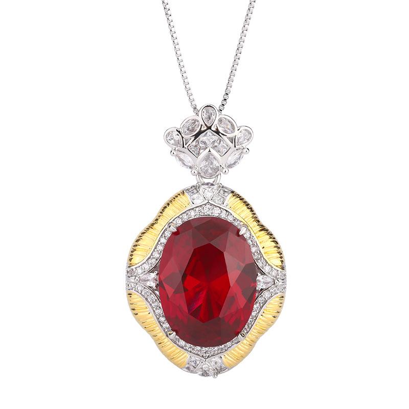 Jewelry Copper Bottom Gold-Plated Simulation Red Corundum Blue Spinel Temperament Retro Pendant 15 * 20