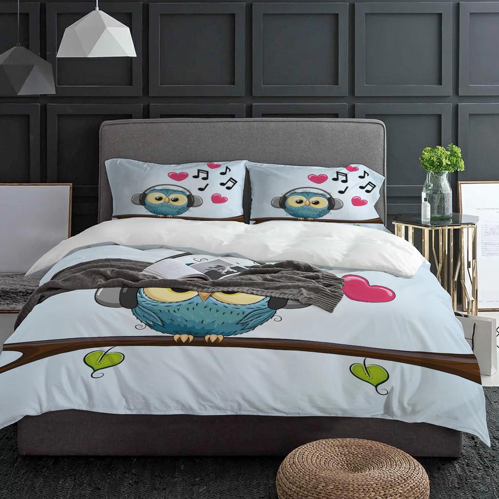 Cartoon Owl Music Love Heart Kawaii Bedding Set 3pcs Duvet Cover Pillowcase Kids Adult Quilt Cover Double Bed Set Home Textile