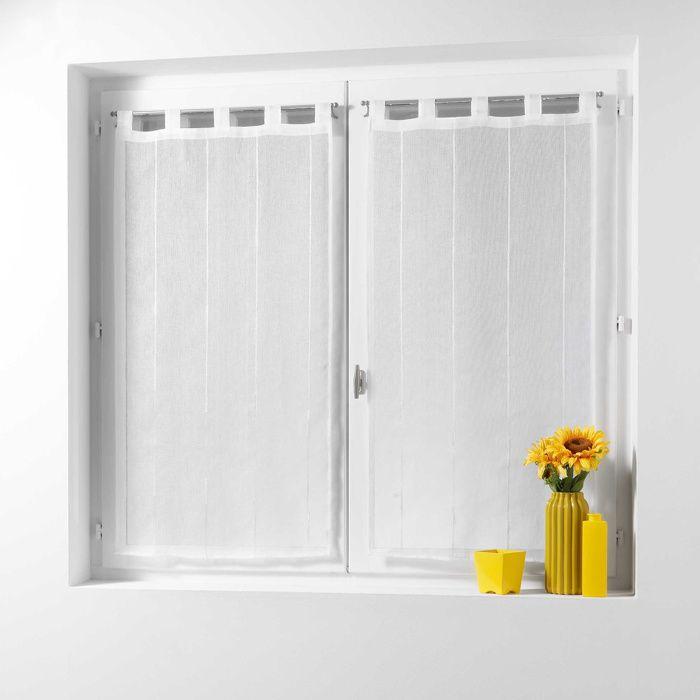 Pair Straight Eyelets 2 X 90 X 120 Cm Voile Sand Chenille Threads Linahe White