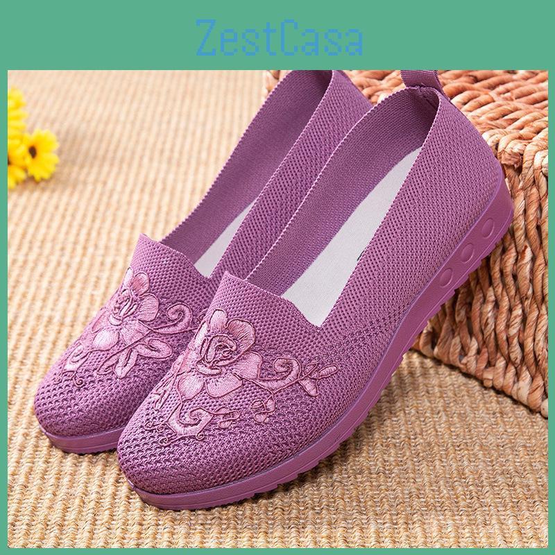 New Embroidered Casual Womens Shoes Flat Antislip Mesh Breathable Casual Shoes