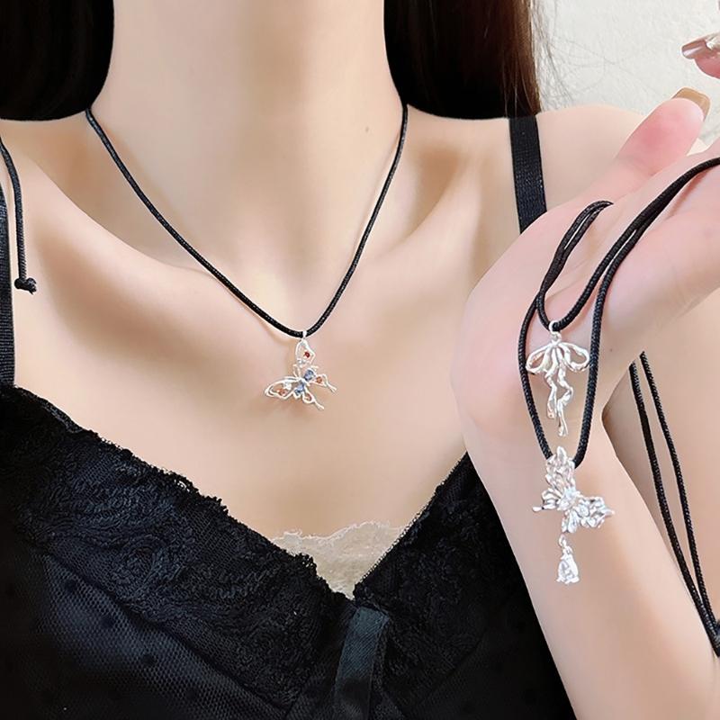 Sophisticated Alloy Butterfly Necklace Stylish Pull String Neckchain Adjustable Rope Chain Choker Stylish Clavicle Chain