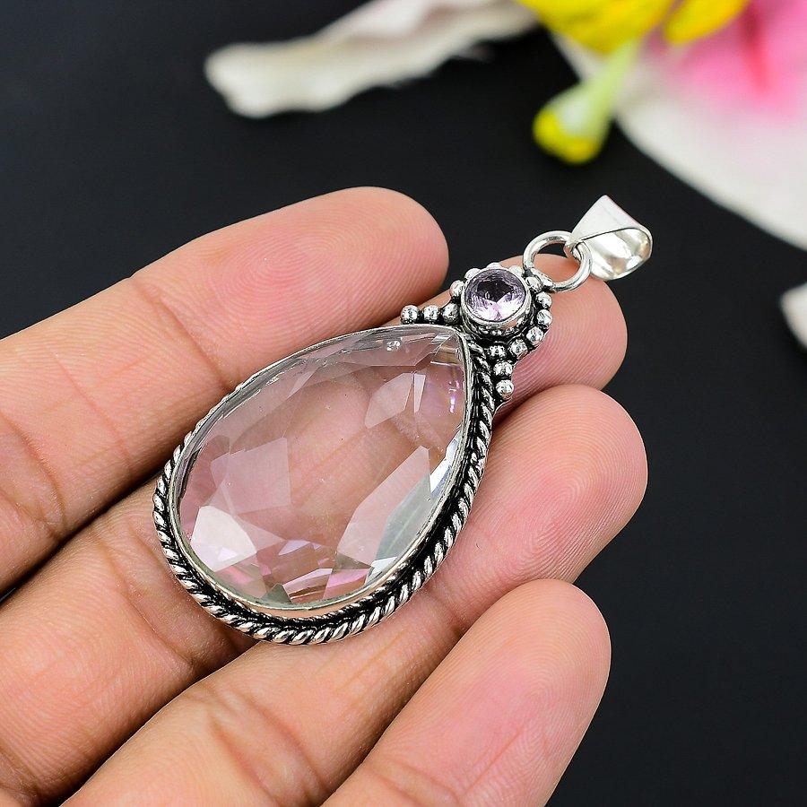 Pink Kunzite Gemstone Handmade 925 Sterling Silver Jewelry Pendant 1.58" KG-163