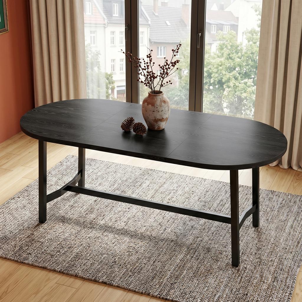 Tavolo da Pranzo 180*80*75cm, adatto per 6-8 persone, Tavolo da Pranzo con Angoli Arrotondati, Tavolo da Pranzo in Stile Semplice, Gambe del Tavolo in Ferro, Nero