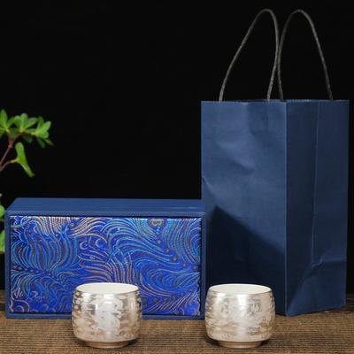 999 Gilt Silver Dragon and Phoenix Handmade Pure Jade Ceramic Gift Box Kung Fu Tea Set Home Use Master Cup